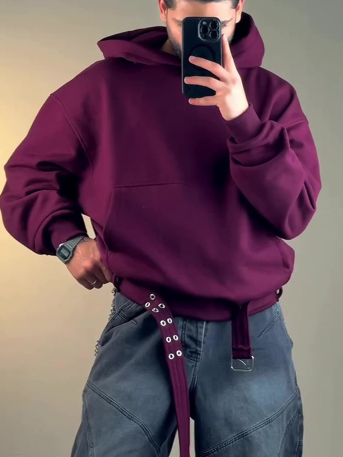 Burgundy Oversize Hoodie With Side Belt
