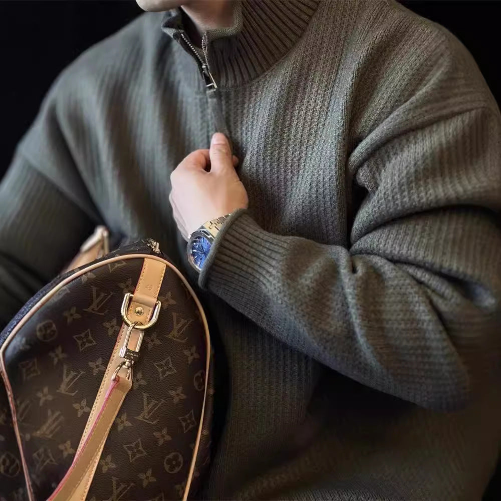 Men's Stand-Up Collar Knitted Cardigan Jacket Vintage Sweater