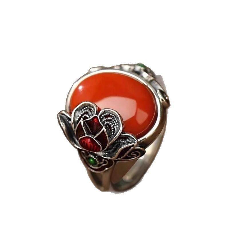 Niche Distressed Vintage Pomegranate Rose Ring