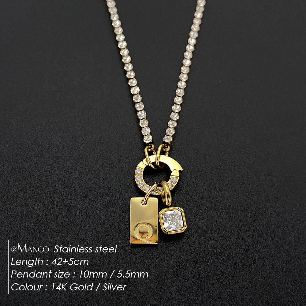 Titanium Steel Non-fading Letter Rhinestone Combination Necklace