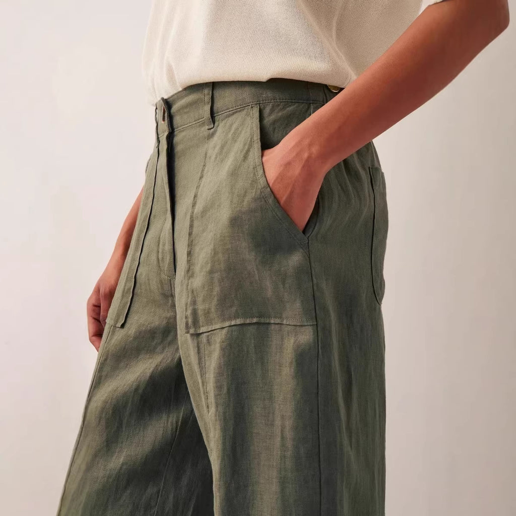 Big-pocket Elastic-waist Loose Casual Pants