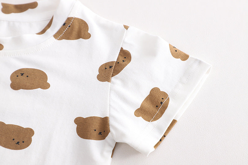 Bear Brother Short Sleeve Strap Kids Clothes Two-piece Suit