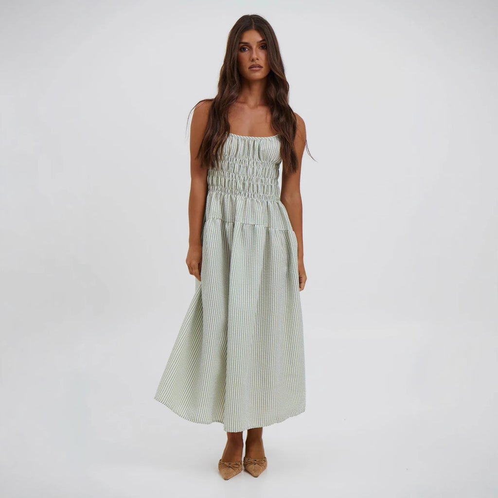 Women's Striped Strappy Waist-Cinching Slimming Dress