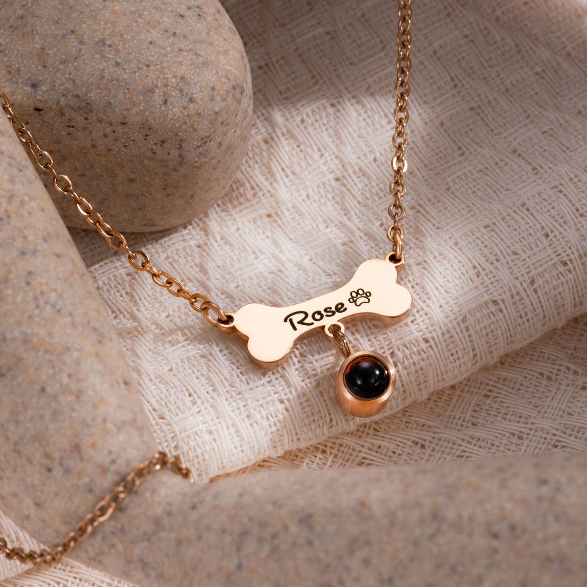 Stainless Steel Pet Dog Bone Custom Name Necklace