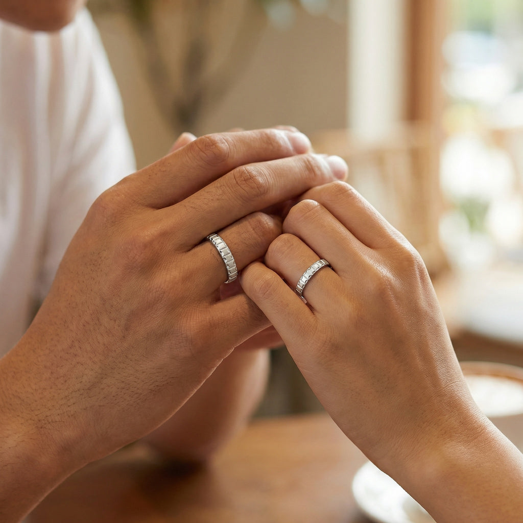 925 Sterling Silver Elegant Adjustable Sterling Silver Couple Rings with Geometric Textured Design