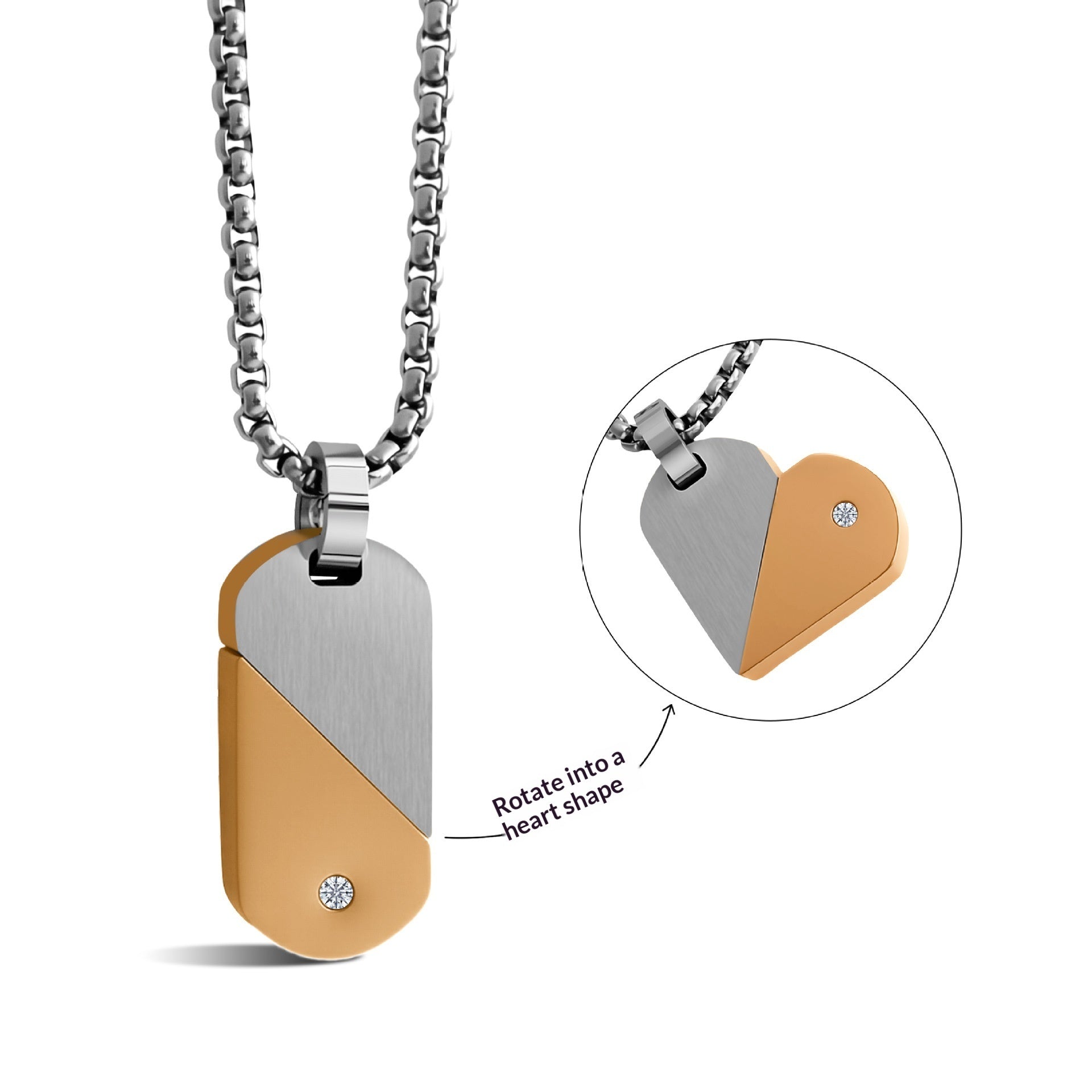 Stainless Steel Heart-Shaped Rotating Military Dog Tag Necklace