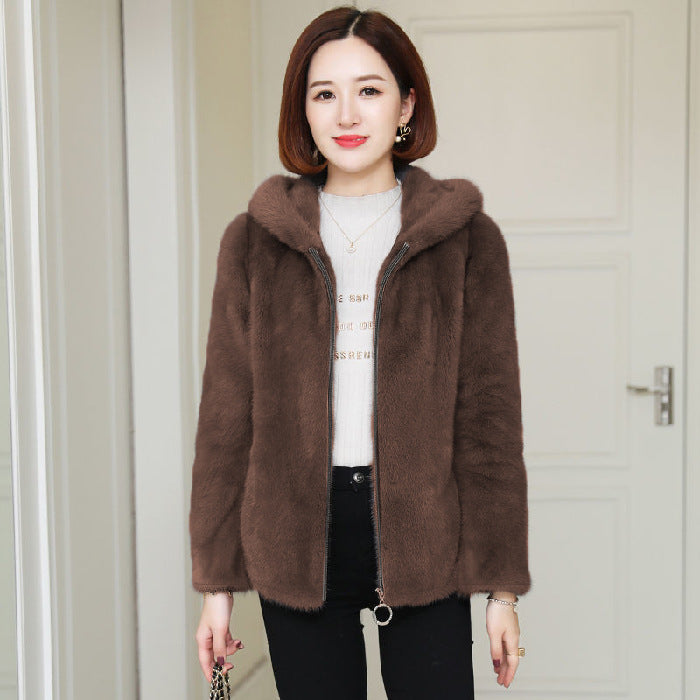 Winter New Small Thick Hooded Fur Coat Jacket