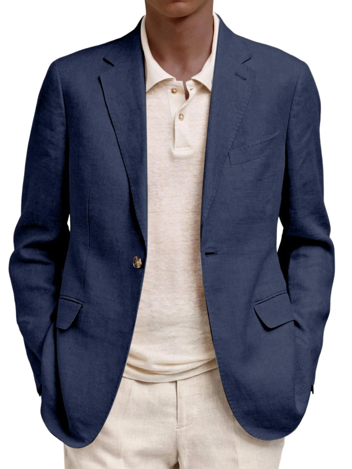 Men's Long-Sleeve Business-Casual Suit With Lapel And Mock Pockets