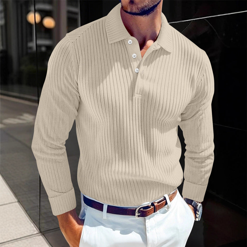 Men's T-shirt With A Turn-down Collar, Buttoned Long-sleeve Polo Shirt