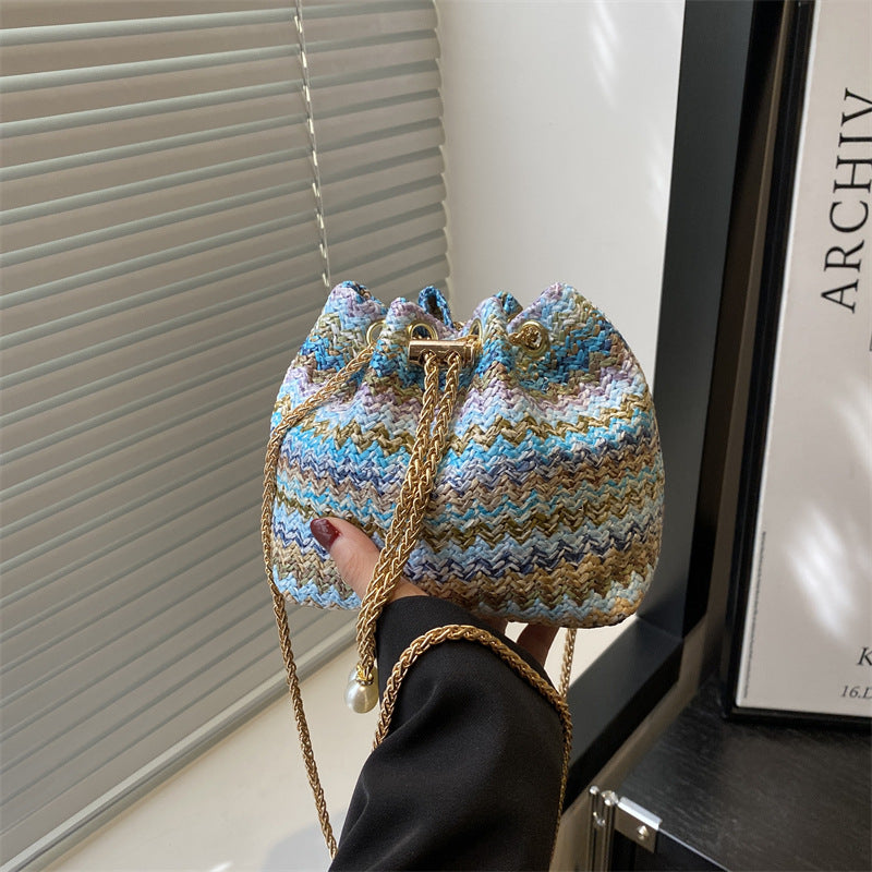 Beach Bag, Chain Bag, Women's Shoulder And Crossbody Bag, Diamond-embellished Bucket Bag