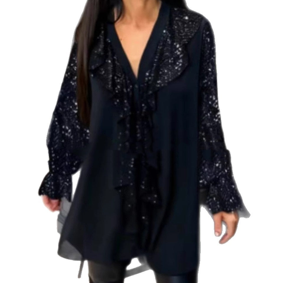 Sequin Patchwork Women's Round Neck Loose Women's Top Versatile