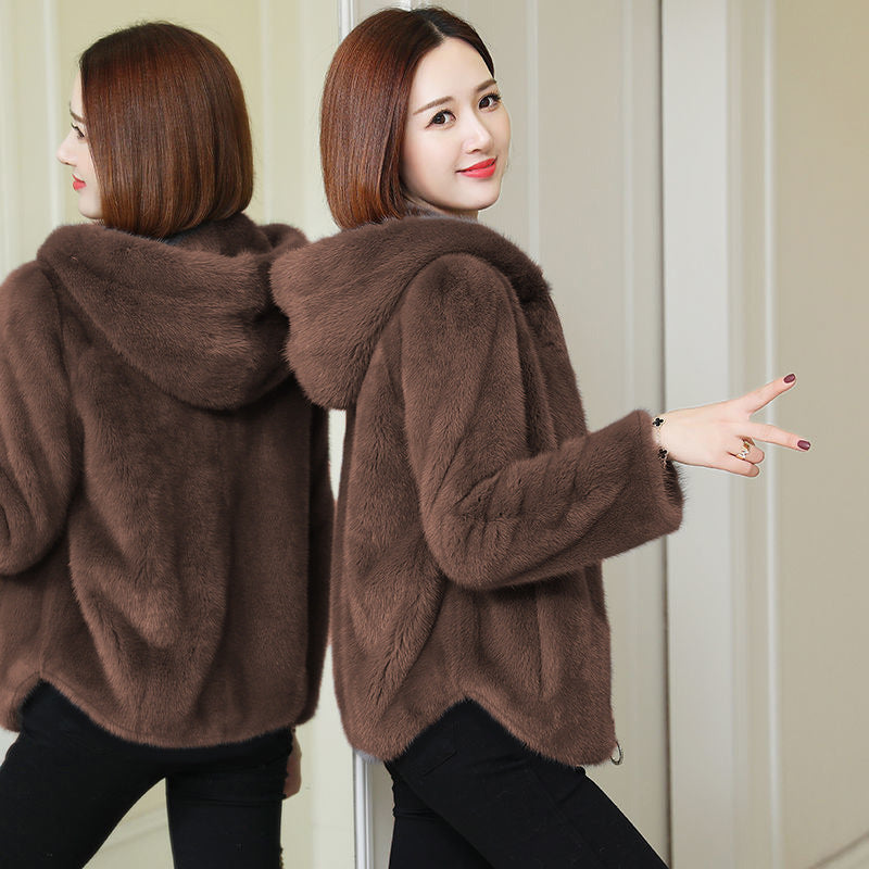 Winter New Small Thick Hooded Fur Coat Jacket
