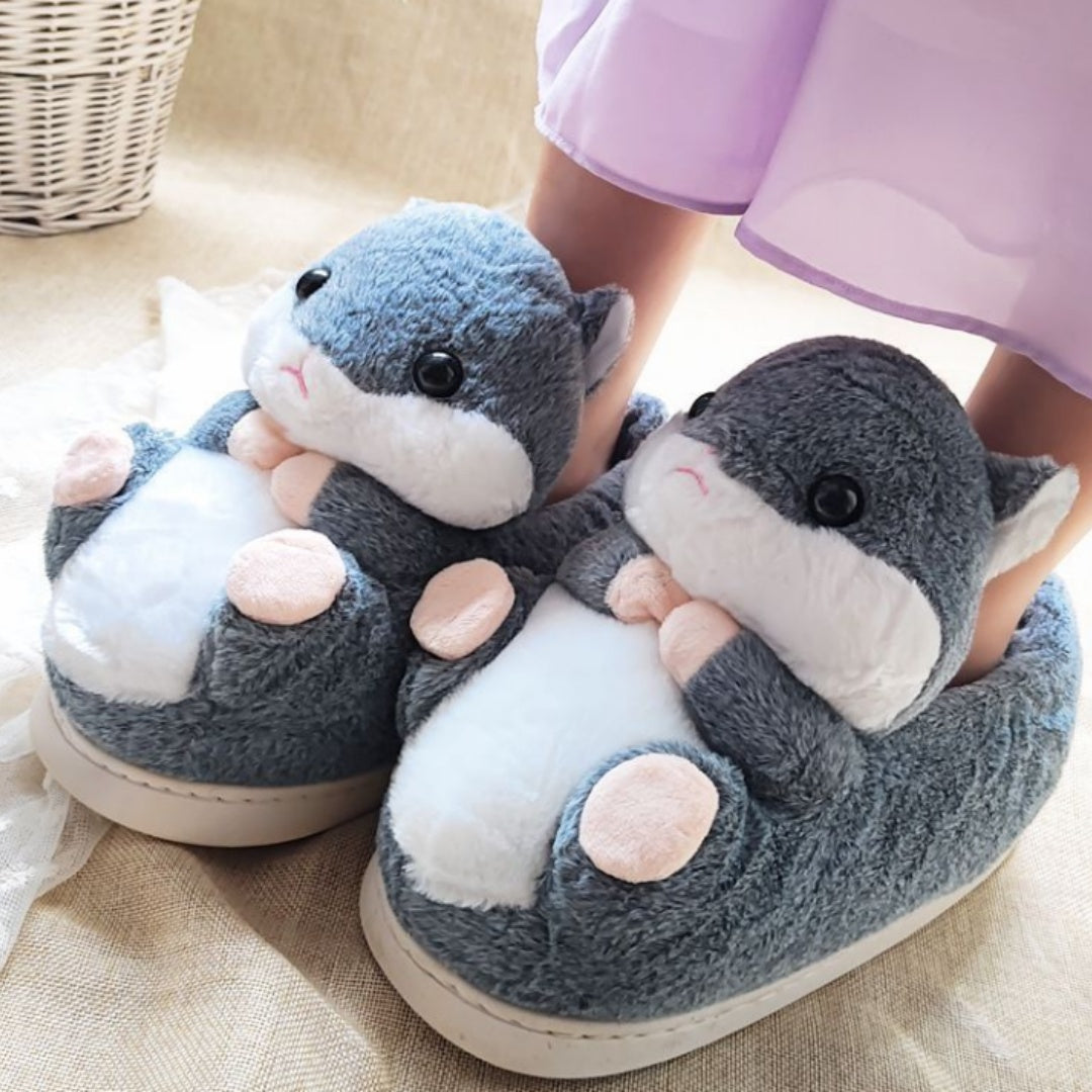 Cotton Slippers With Warm Plush Heel Padding