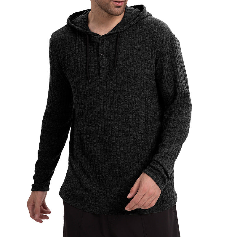 Long-sleeve Casual Pullover Hoodie With Drawstring And Buttons