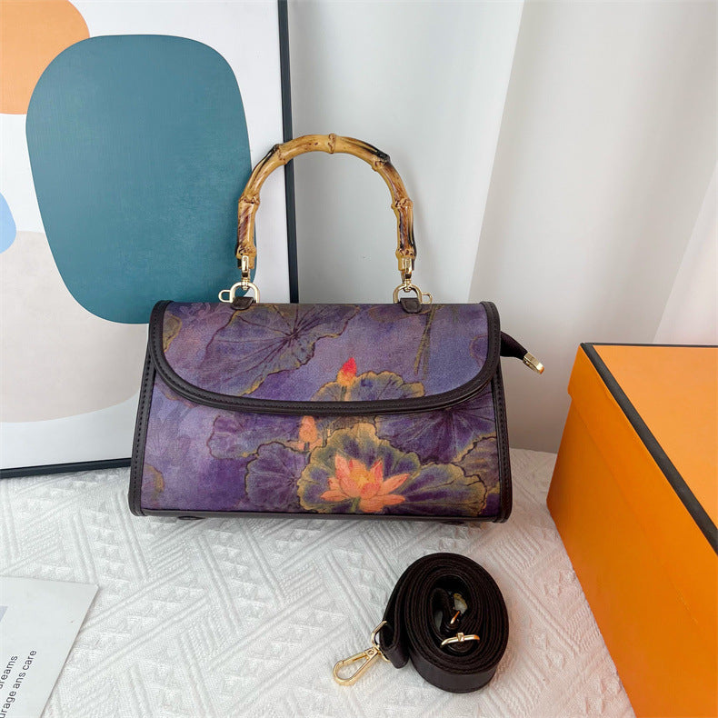 Vintage Chinese-style Handbag With Atmospheric Retro Patterns Made From Xiangyun Silk