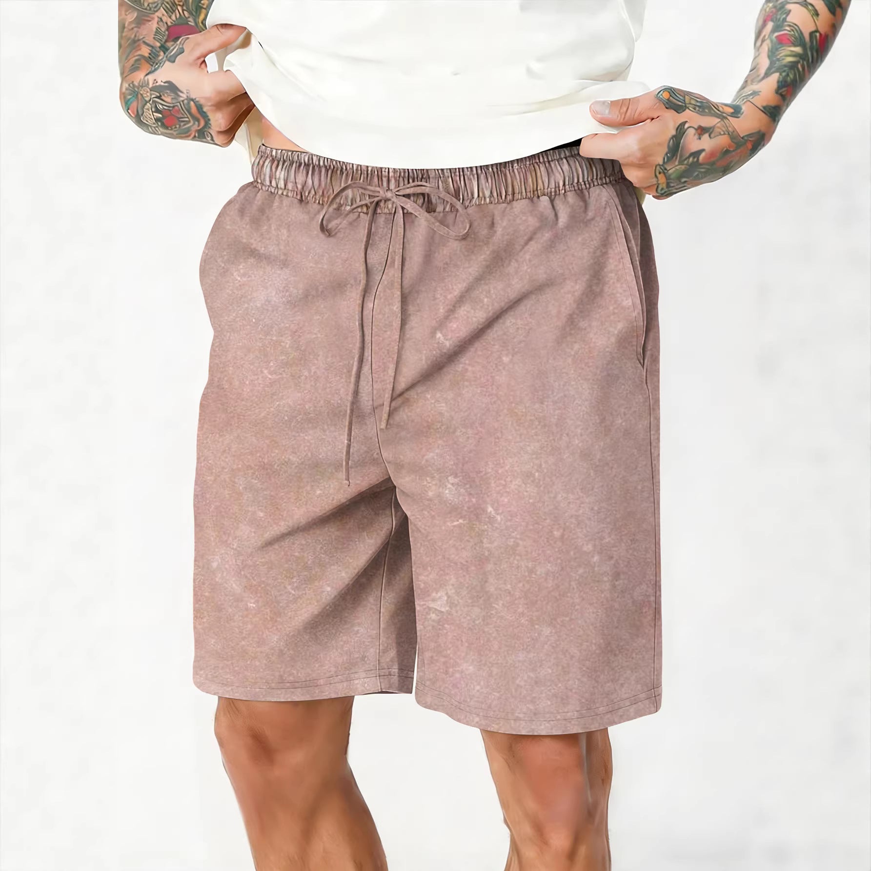 Mens Relaxed-fit Washed-and-distressed Casual Shorts