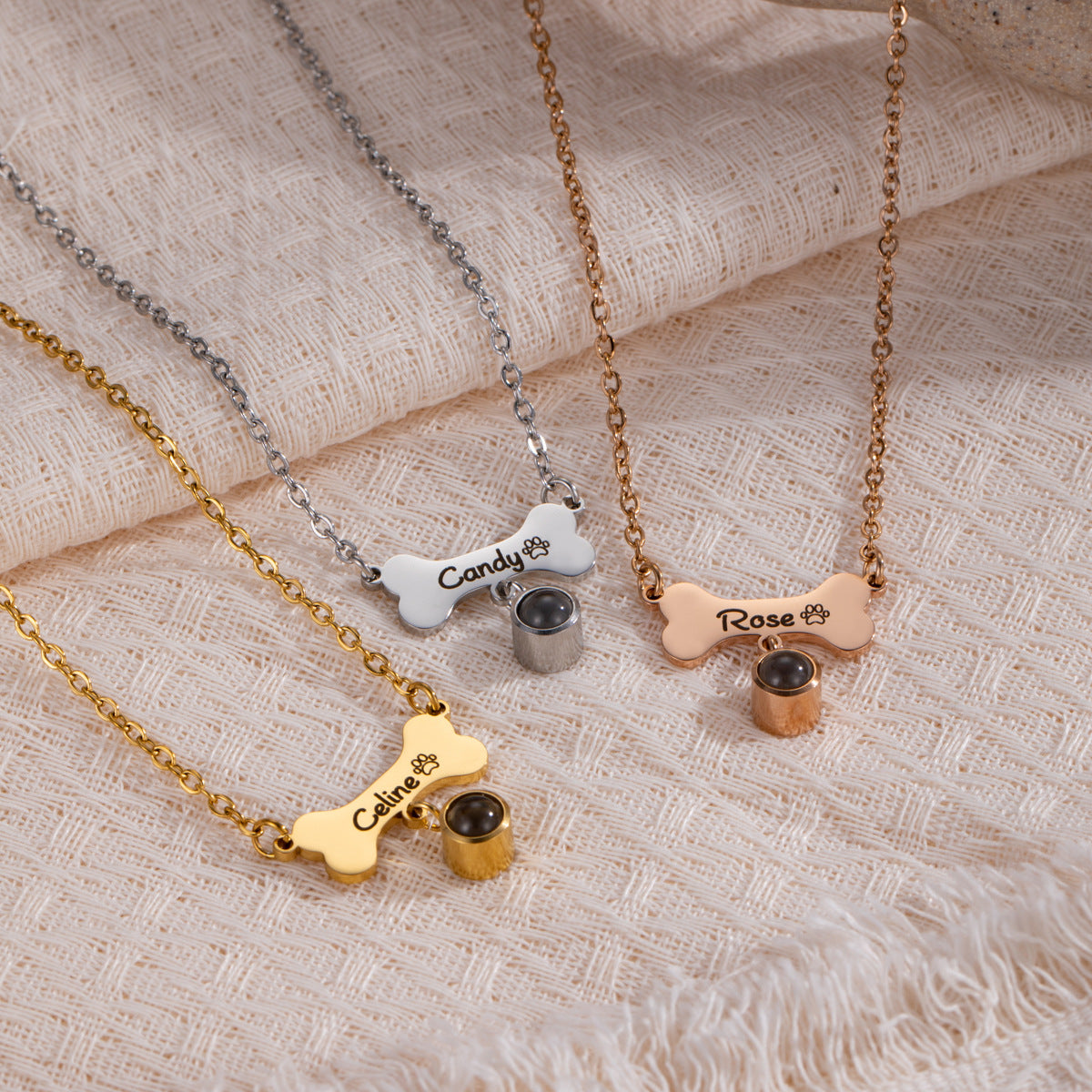 Stainless Steel Pet Dog Bone Custom Name Necklace