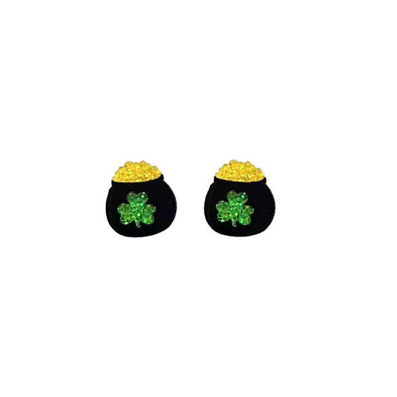 Lucky Happy Clover Rainbow Piggy Bank Earrings