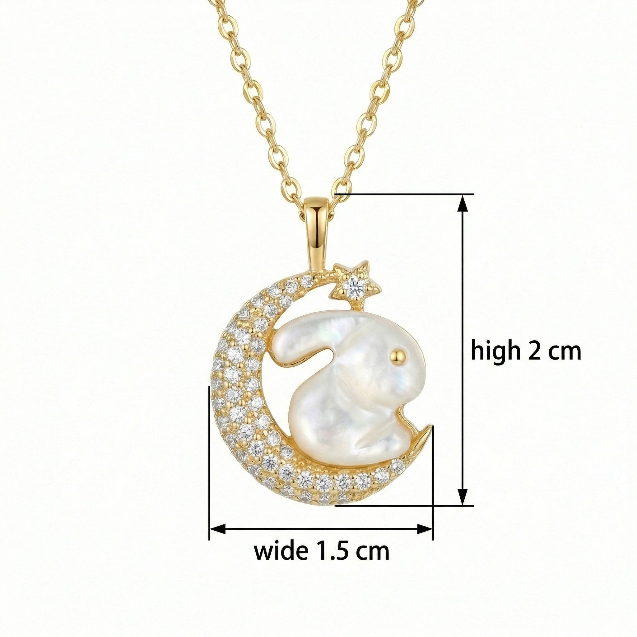 925 Sterling Silver Whimsical Mother of Pearl Rabbit Resting on Sparkling Crescent Moon Pendant Necklace