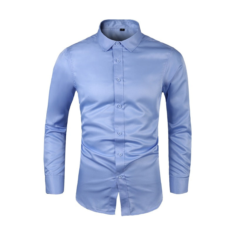 Long-sleeve Plus-size Lapel-collar Solid-color Business Shirt For Men TRENDFLOW