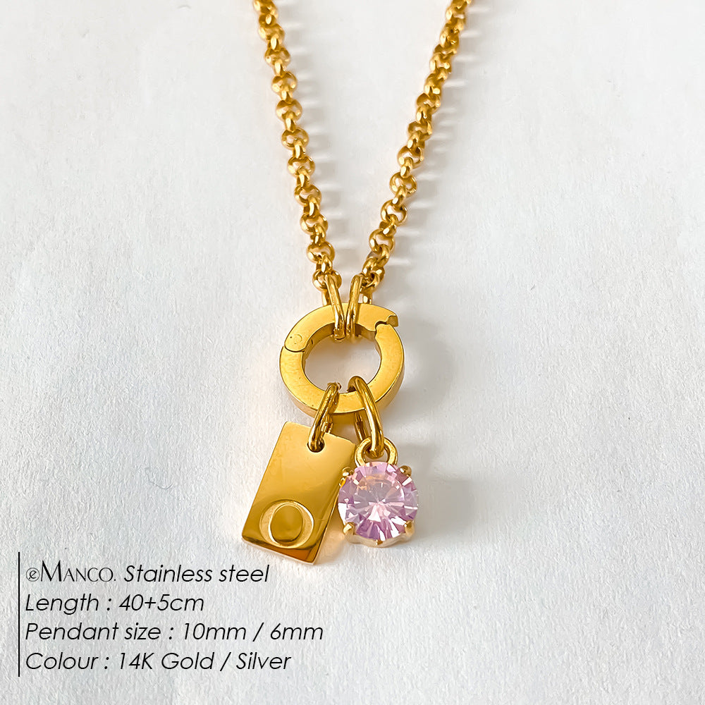 Titanium Steel Non-fading DIY American-style Sparkling Diamond Exquisite Letter Necklace