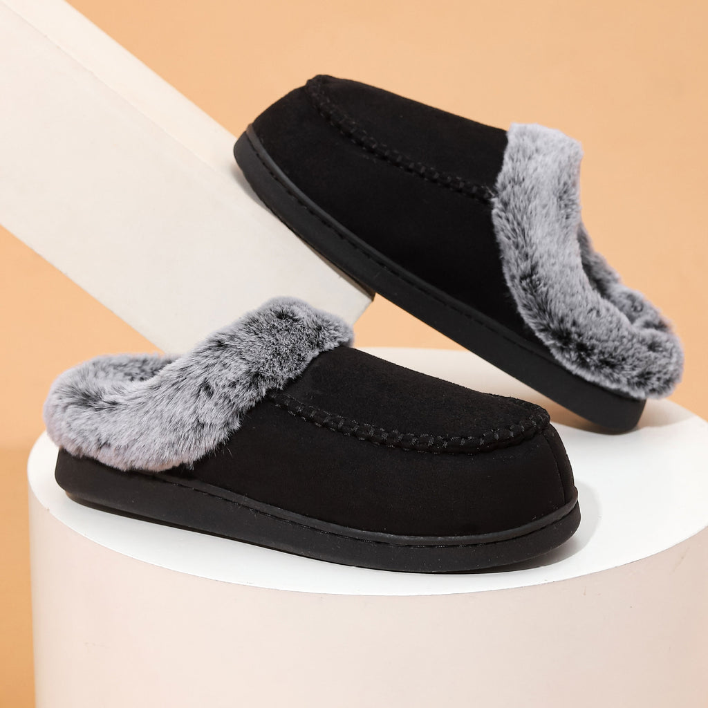 Men's Faded-Edge Mark Shoes WarmIndoor-Outdoor Fleece-LinedNon-Slip Thickened Cotton Slippers