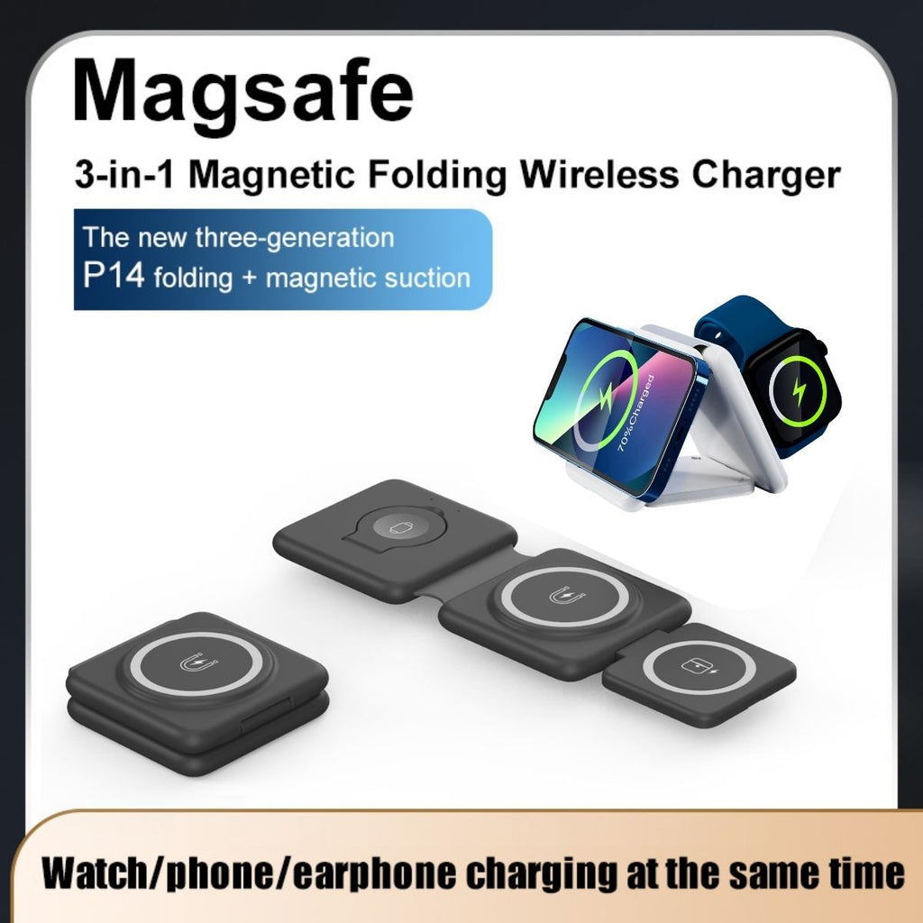 Caricabatterie wireless pieghevole con ventosa magnetica 3 in 1