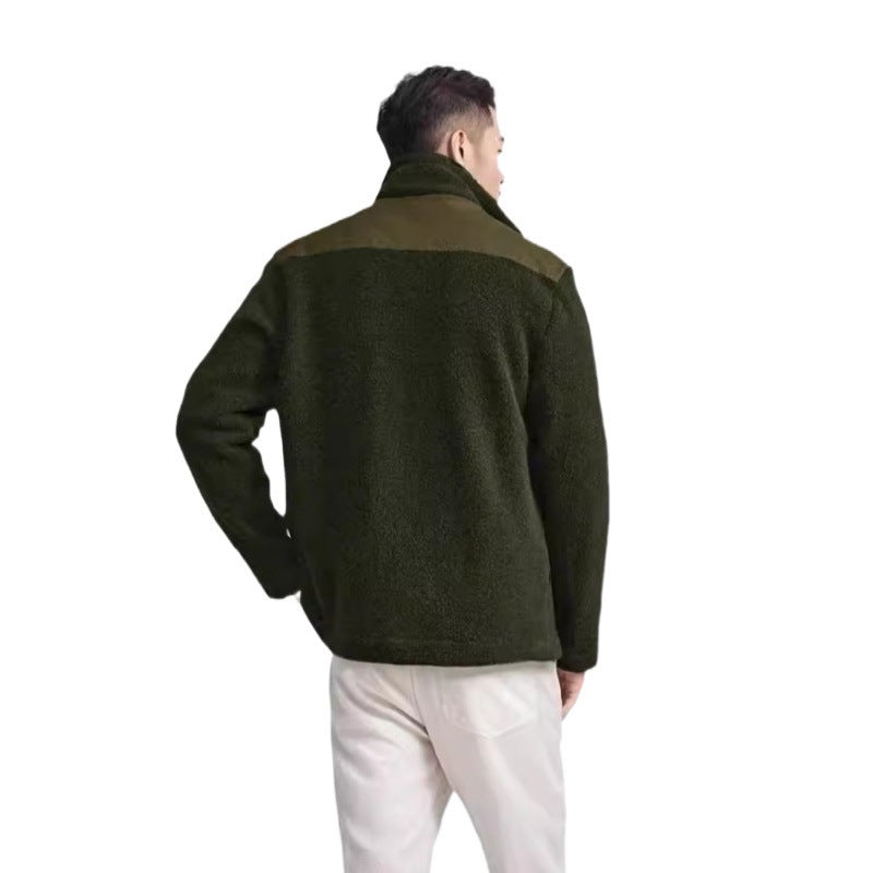Men's Fleece Patchwork Color-Block Stand-Up Collar Fashion Jacket