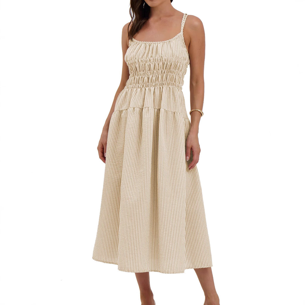 Women's Striped Strappy Waist-Cinching Slimming Dress