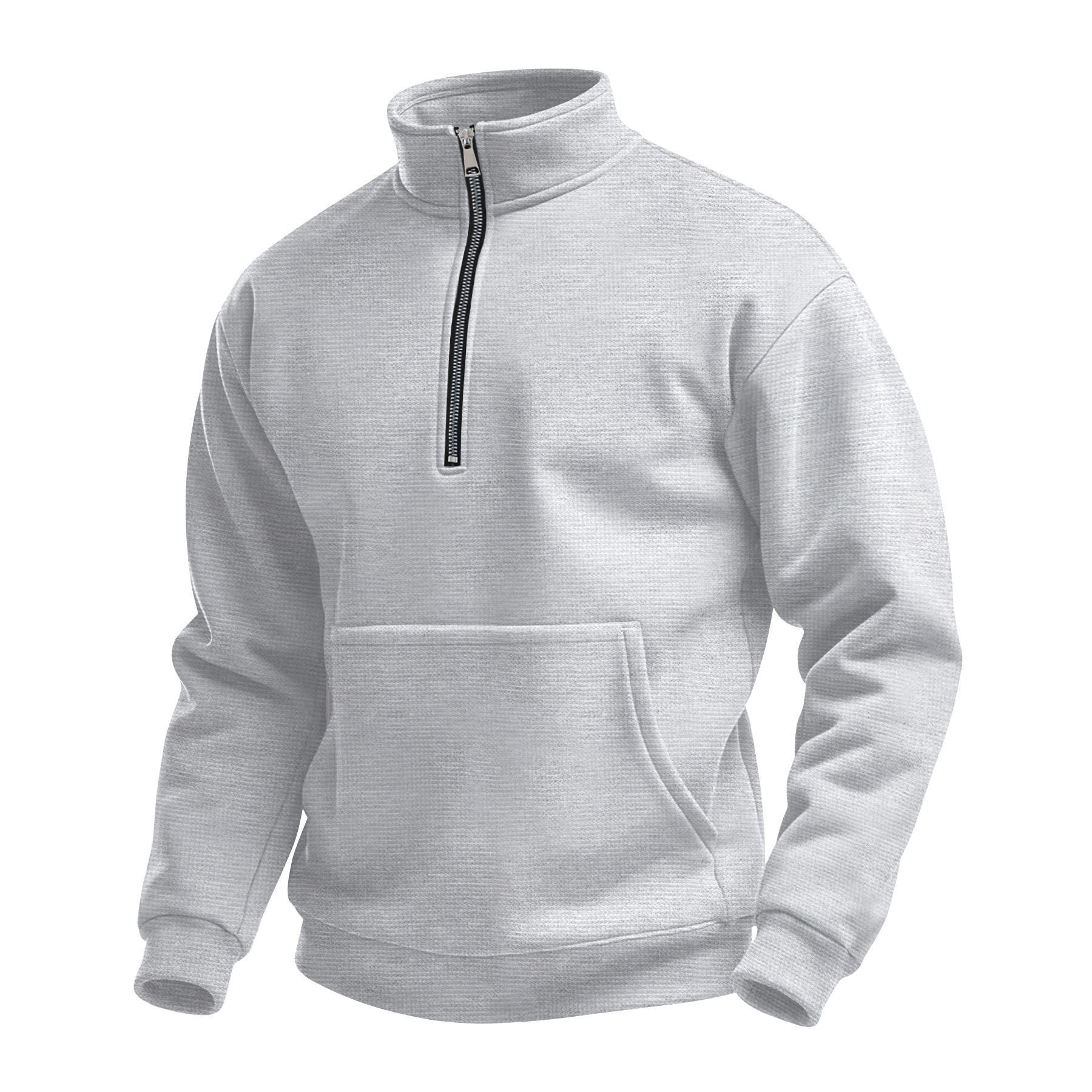 Men's Casual Waffle-Weave Half-Zip Stand-Up Collar Sweater