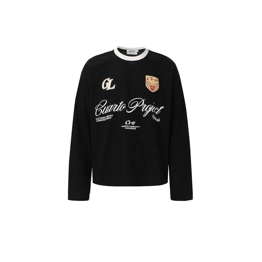 Niche Color-Block Waffle-Knit Men's Minimalist Letter Long-Sleeve Hoodie