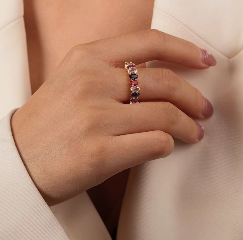 Dopamine Geometric Multicolored Zircon Open Ring