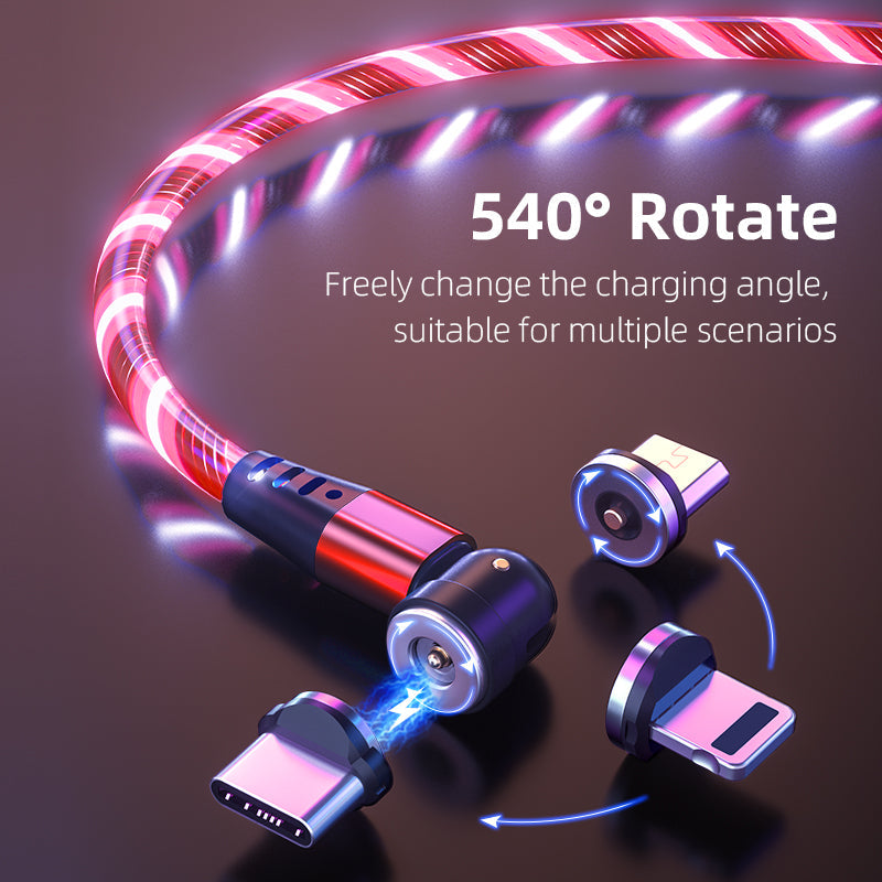 540 Rotate Luminous Magnetic Cable 3A Fast Charging Mobile Phone Charge Cable For LED Micro USB Type C For I Phone Cable TRENDFLOW