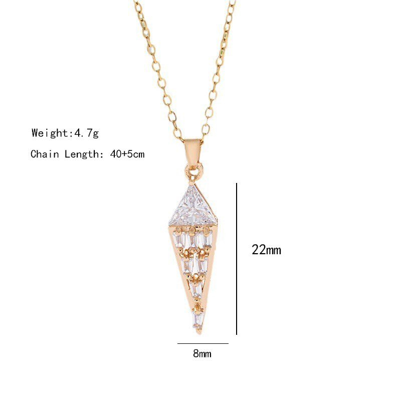 Womens Diamond-Shaped Triangle Zircon Titanium Steel Necklace