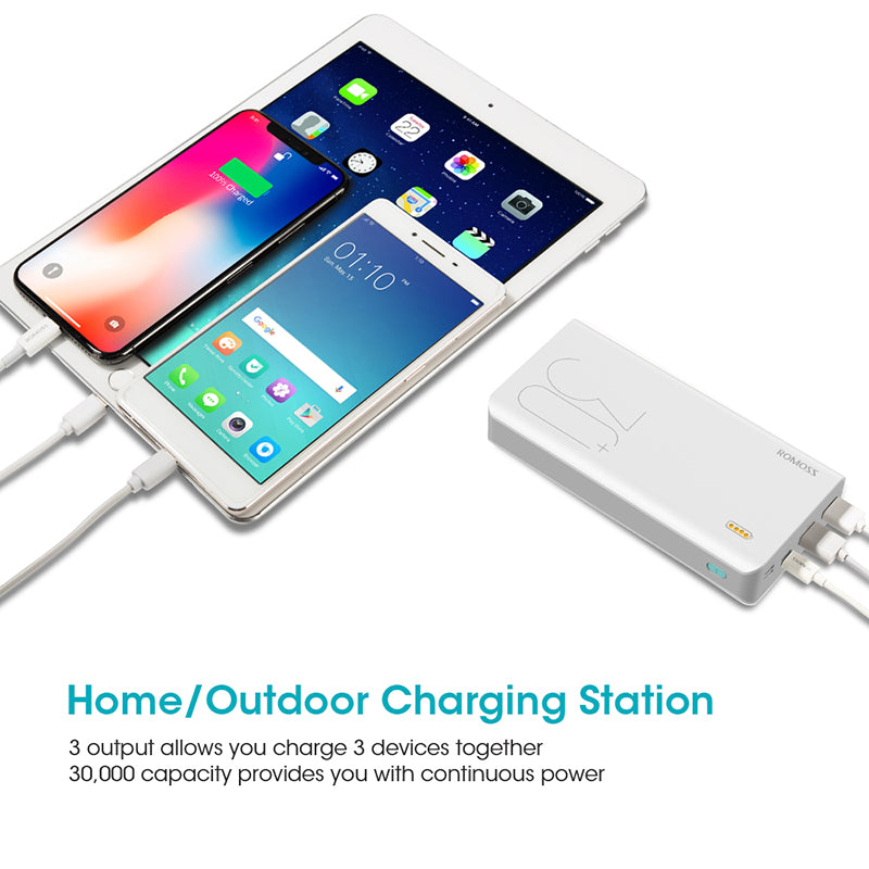 30000mAh ROMOSS Sense 8+ Power Bank Batteria esterna portatile con QC Caricabatterie portatile a ricarica rapida bidirezionale per telefoni e tablet