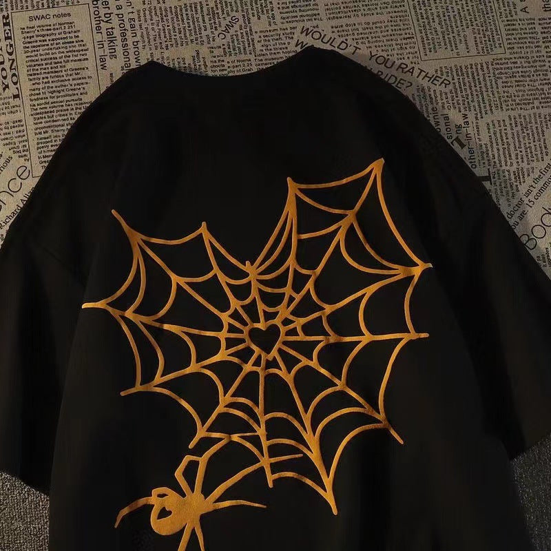 100 Cotton Summer Fashion Brand Letters Spider Web Printed Short Sleeve T-shirt Young And Older Boys And Girls Clothes Children's Clothing Kids