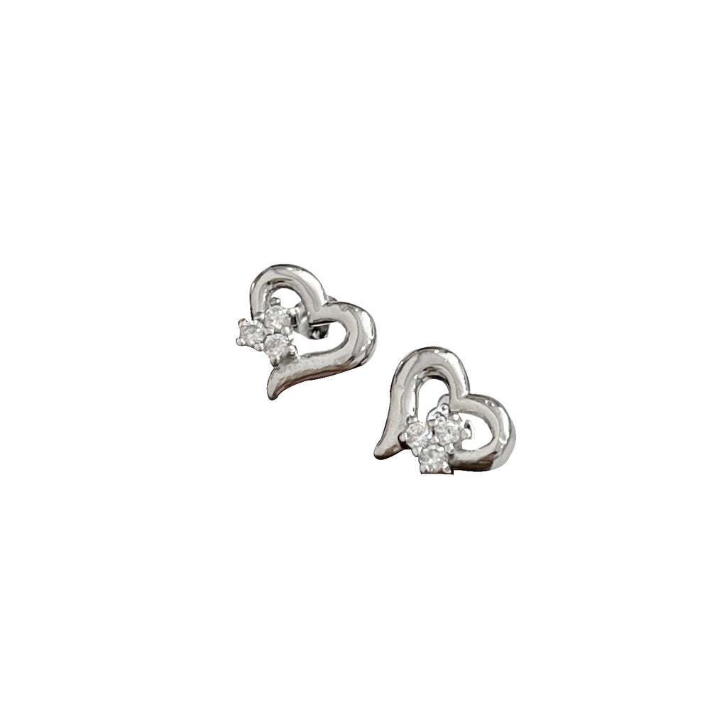 S925 Sterling Silver Tiny Heart Zircon Stud Earrings