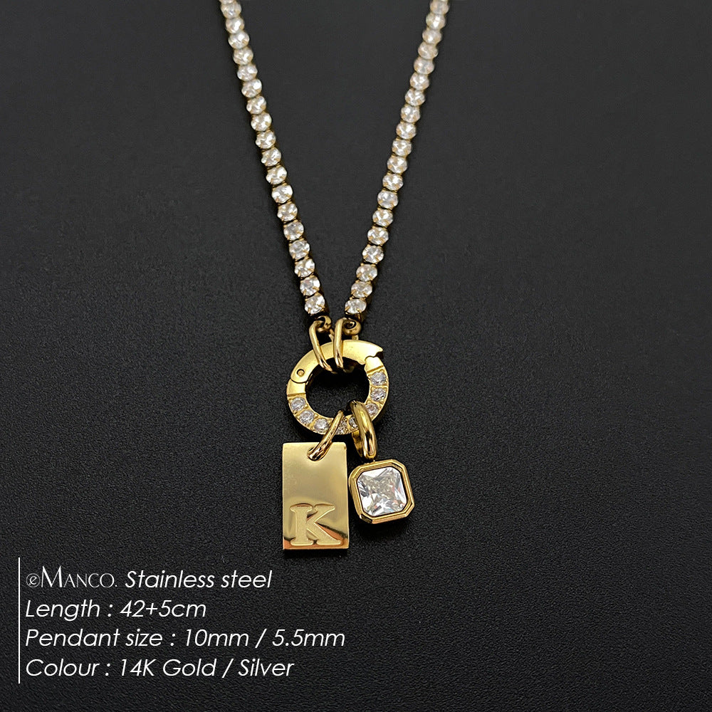 Titanium Steel Non-fading Letter Rhinestone Combination Necklace