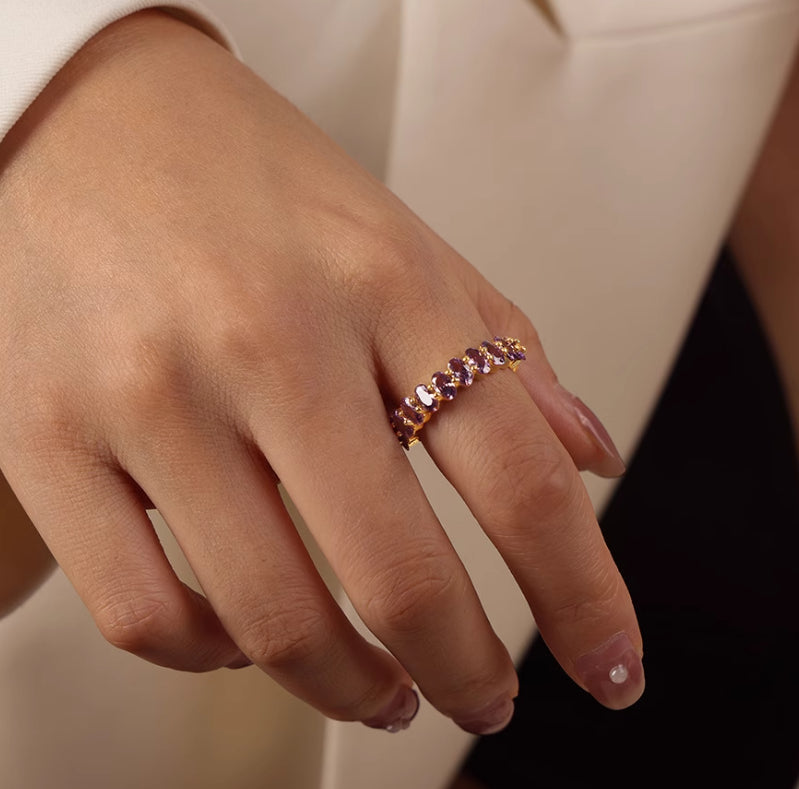 Dopamine Geometric Multicolored Zircon Open Ring