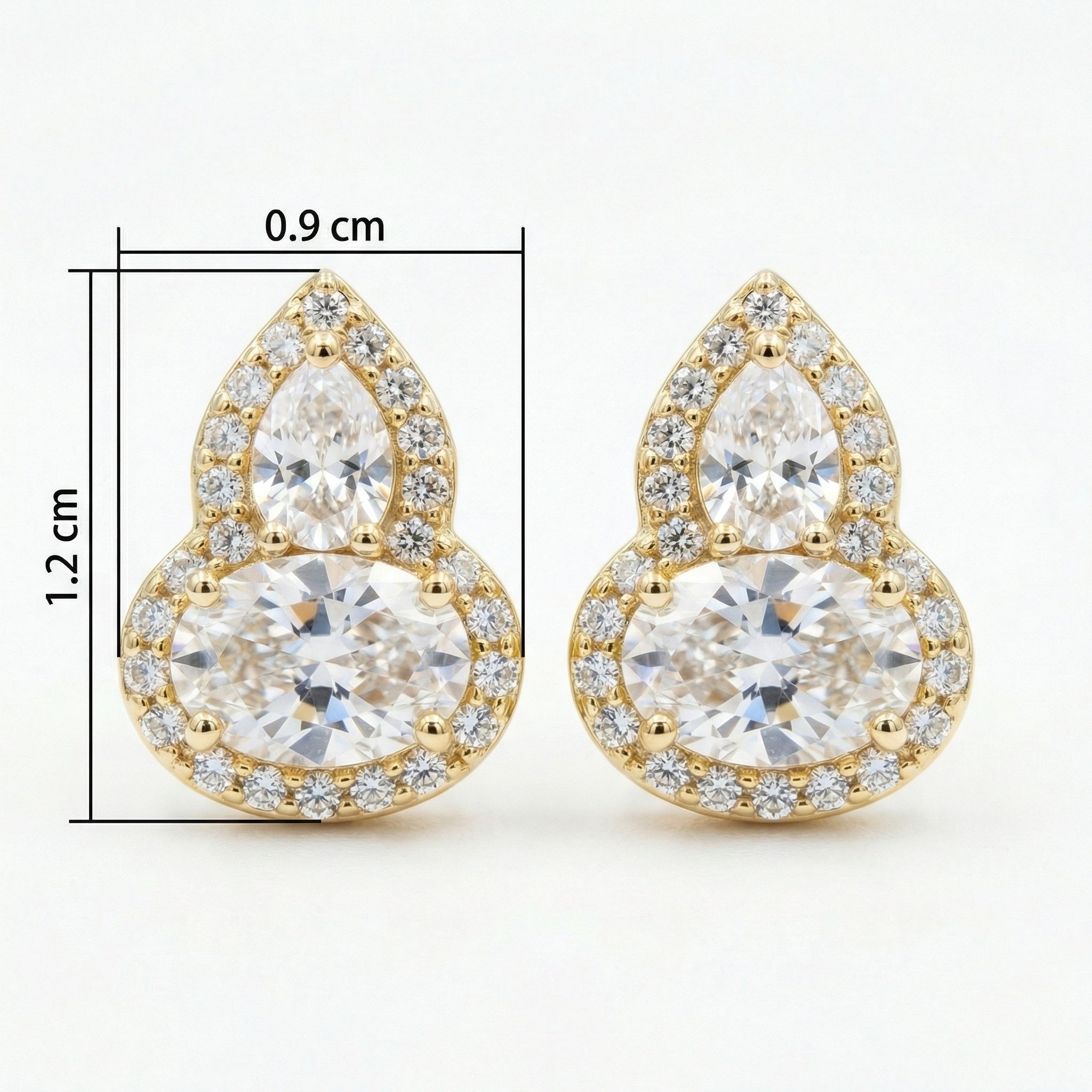 925 Sterling Silver Elegant Pear and Oval Cut Moissanite Halo Stud Earrings