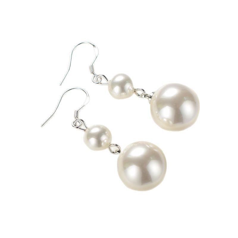 White Pearl Silver Round Earrings
