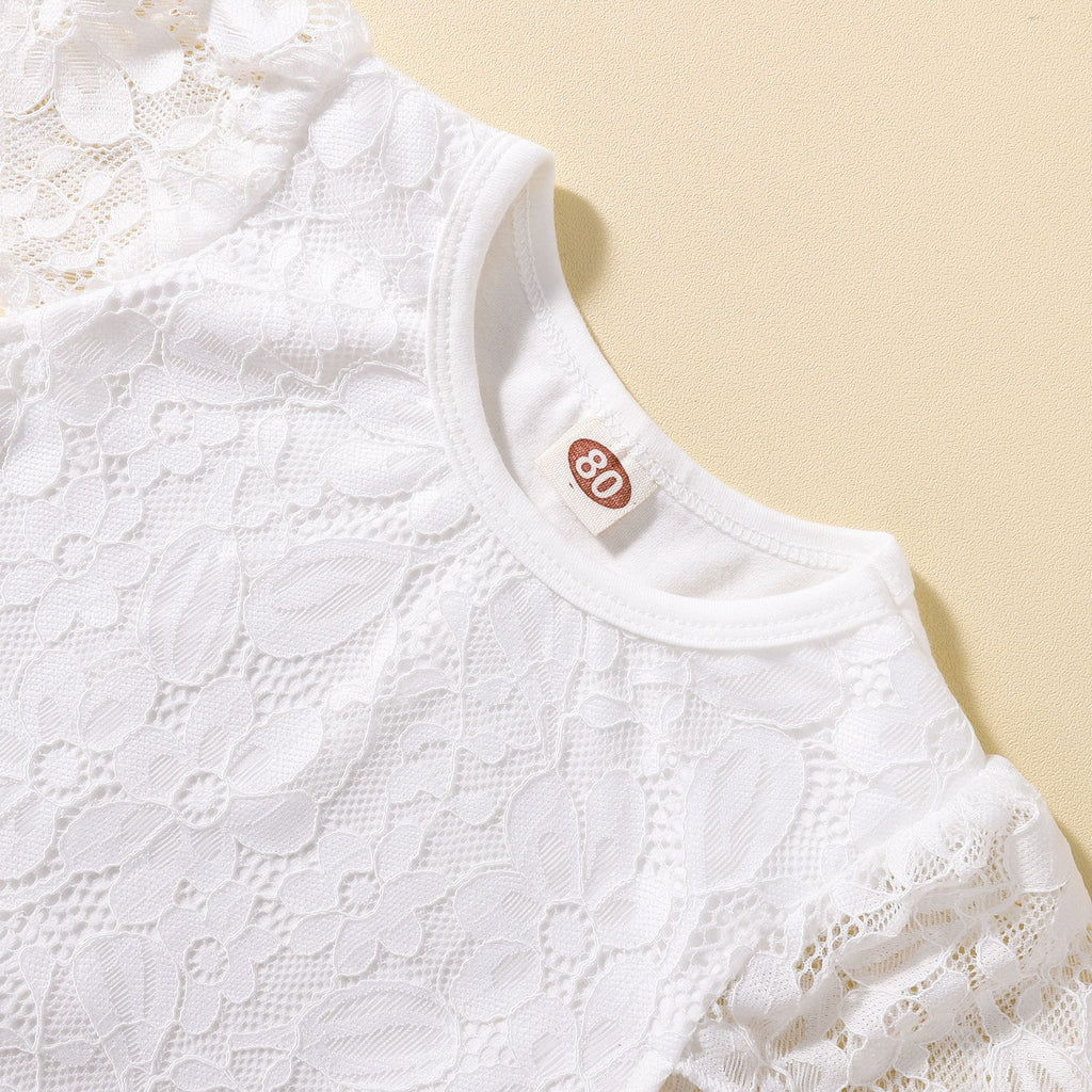 European And American Foreign Trade Young And Little Girls Lace Short-sleeved Top Bell-bottom Pants Kids Clothes Two-piece Suit One Piece Dropshipping