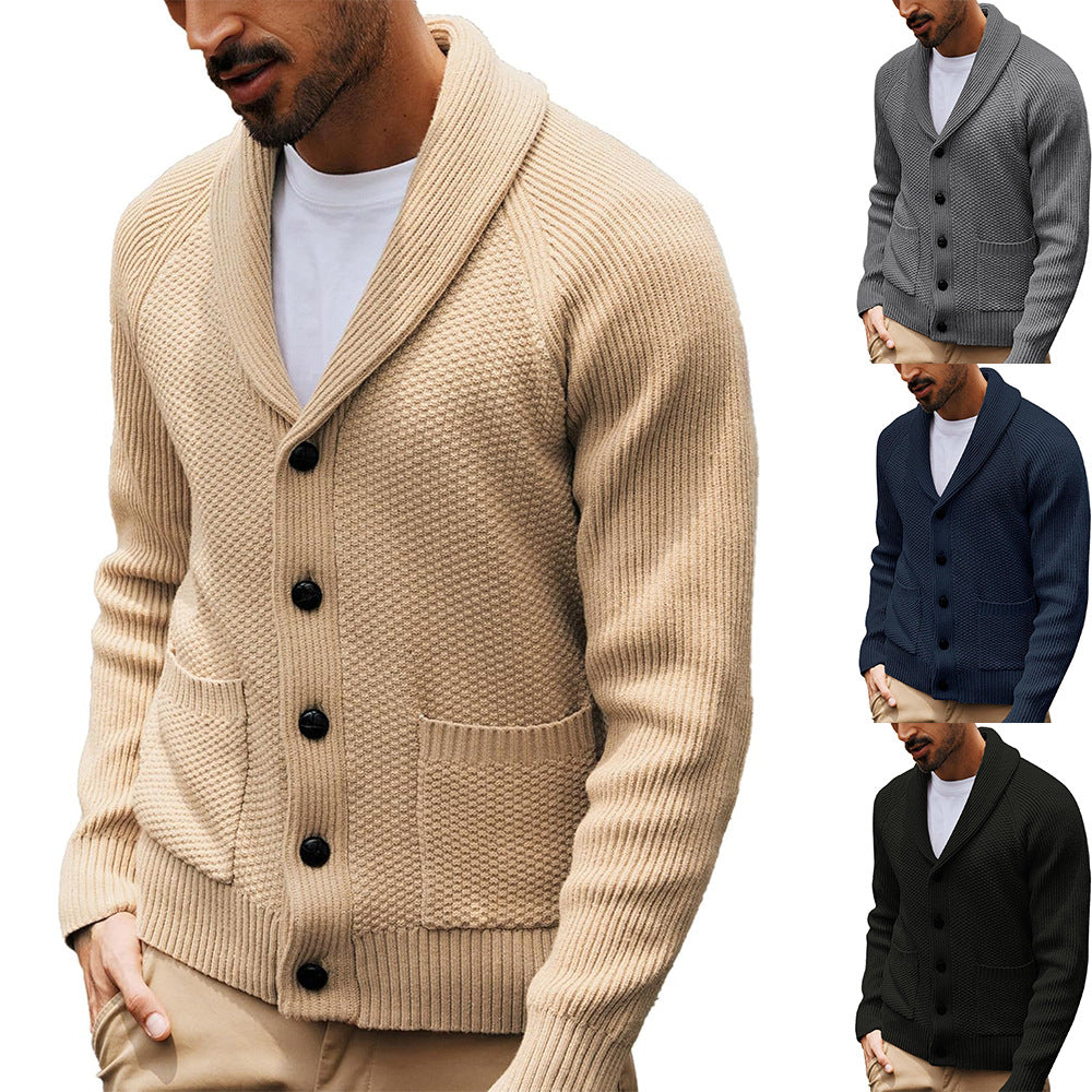 Casual Long-sleeve Sweater With A Turn-down Collar And Pockets