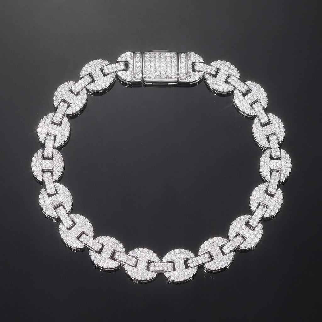 8mm 925 Silver Micro Set Moissanite Personalized Fashion Necklace And Bracelet For Men