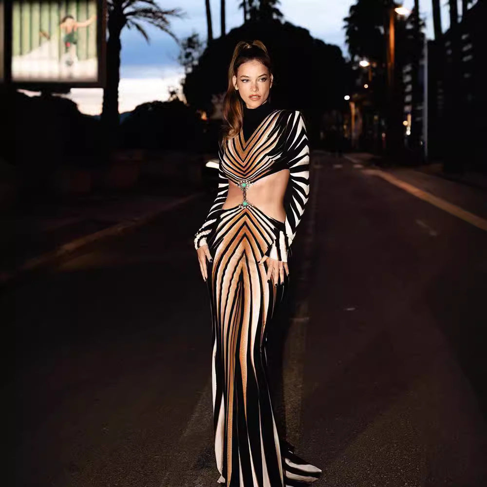 Temperament Half Turtleneck Printed Sexy Waistless Dress