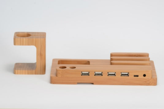 Compatibile con Apple, bambù, legno e supporto per Apple Watch, supporto in legno per la ricarica, base piatta multifunzione per telefono cellulare.