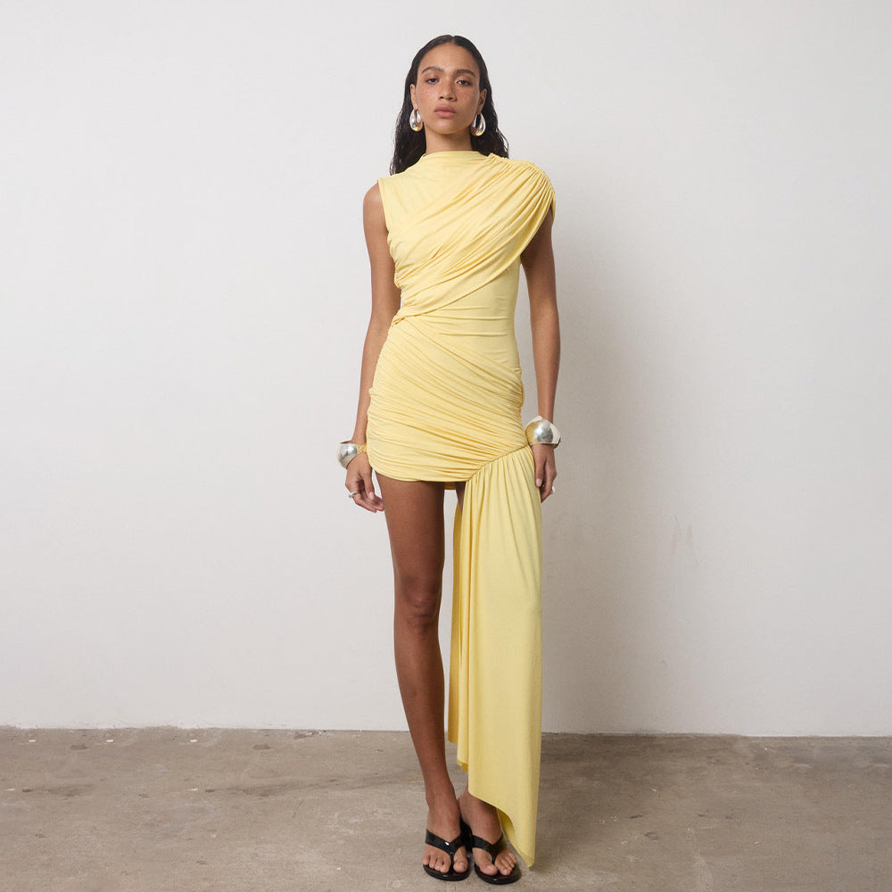 Women's Solid Color Irregular Ribbon Bodycon Dress