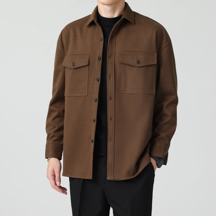 New Thickened Men's Workwear Long-sleeved Loose Wool Casual Jacket