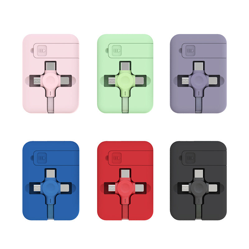 4 In 1 Retractable USB Cable Creative Macaron Type C Micro Cable For I Phone With Phone Stand Charging Data Cable Line Storage Box TRENDFLOW