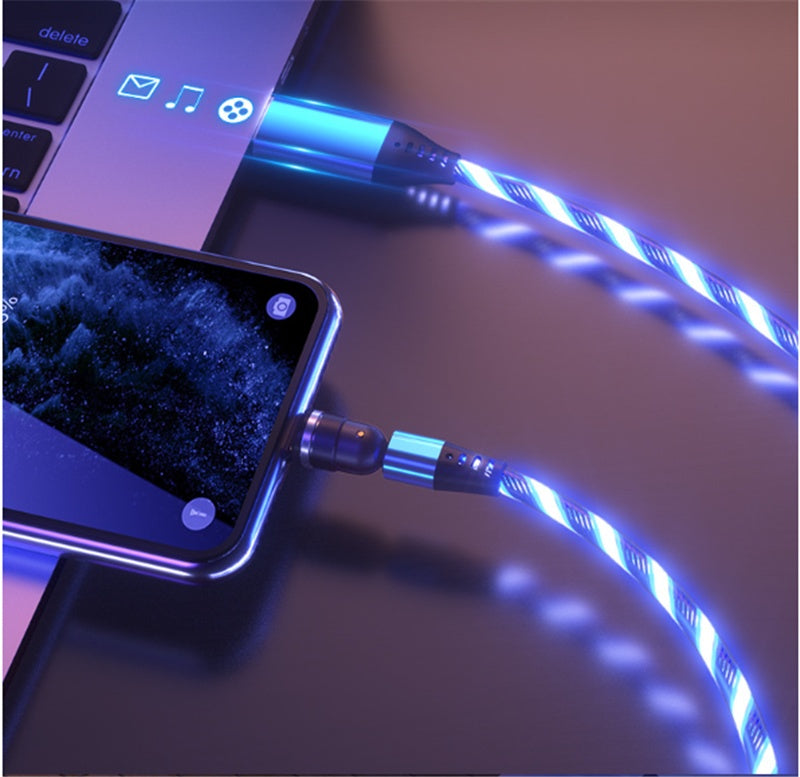 540 Rotate Luminous Magnetic Cable 3A Fast Charging Mobile Phone Charge Cable For LED Micro USB Type C For I Phone Cable TRENDFLOW